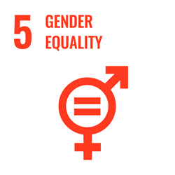 SDG goal 5 gender equality, icon of gender symbols with equals sign in the middle