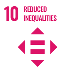 SDG goal 10 reduced inequalities, icon of equals sign with arrows pointing away from centre